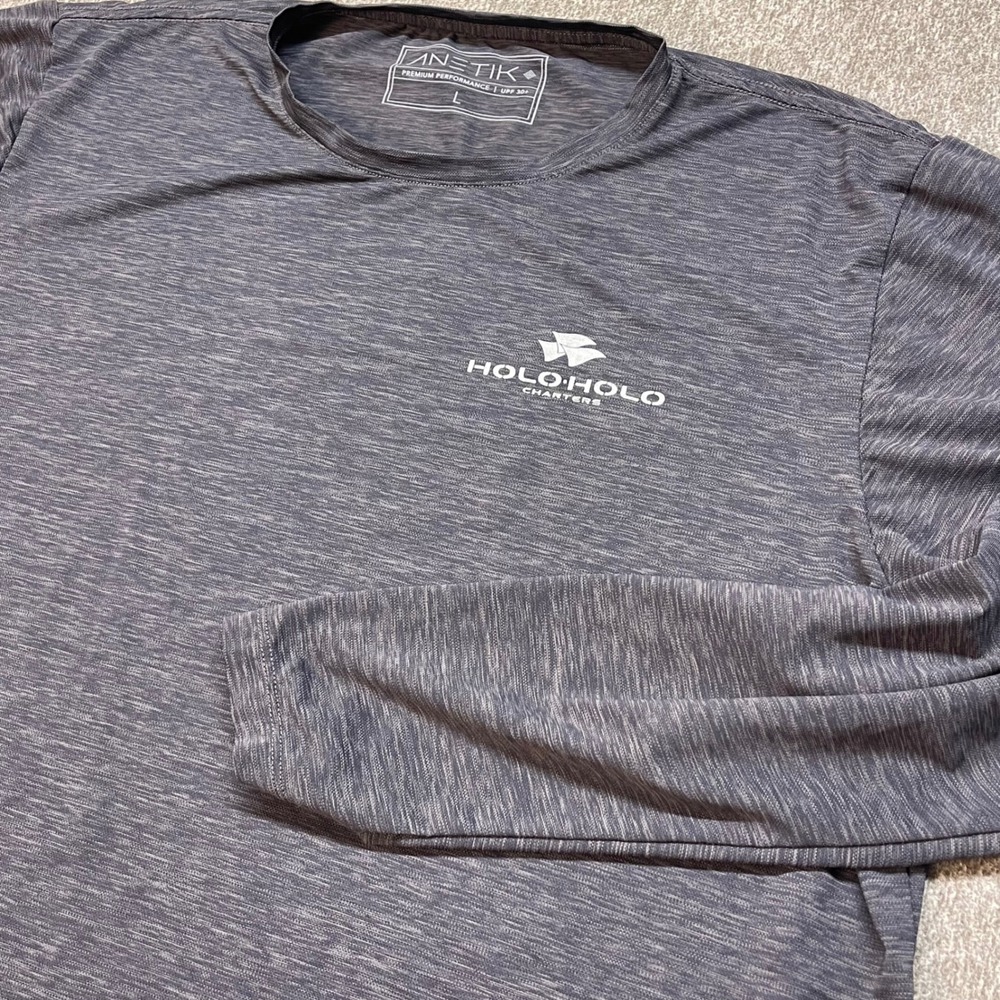 Anetik Holo Holo Charters Kauai Sun Shirt Mens Large Gray UPF 30 Performance